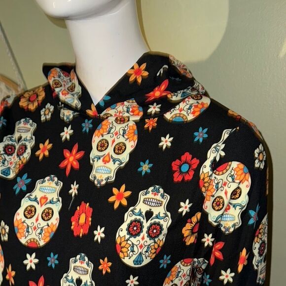 shosho sugar skull multicolored hooded  dress with long sleeves. - Picture 5 of 7